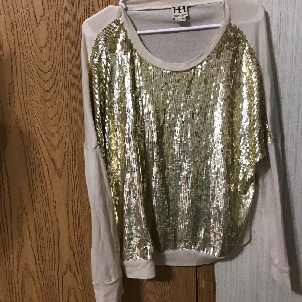 Haute hippie long sleeve White/gold size medium